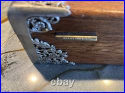Vintage Wood Cigar Box Humidor with Metal Liner & Antique Silverplate Filigree