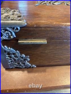 Vintage Wood Cigar Box Humidor with Metal Liner & Antique Silverplate Filigree Vintage Wood Cigar Box Humidor with Metal Liner & Antique Silverplate Filigree