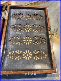 Vintage Wood Cigar Box Humidor with Metal Liner & Antique Silverplate Filigree