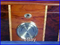 Vintage Wood Humidor Box Inlaid Wood Locking Beveled Glass Lid Hygrometer