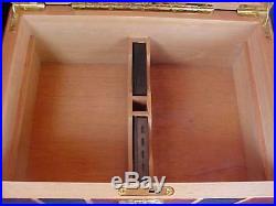 Vintage Wood Humidor Box Inlaid Wood Locking Beveled Glass Lid Hygrometer