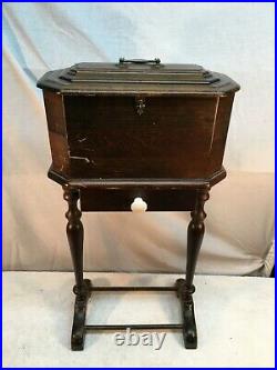 Vintage Wood Humidor Stand With Drawer, Sewing Box Stand Mid Century Wood Side