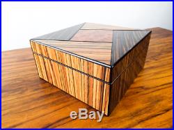 Vintage Wood Humidor Travel Small Storage Case Inlaid Box Exotic Wood Veneers