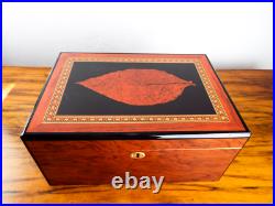 Vintage Wood Humidor Travel Storage Case Inlaid Decorative Box Tobacco Leaf