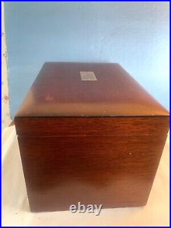 Vintage Wood Large Cigar Humidor Box White Milk Glass Lined with Lock & Key VGUC