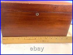 Vintage Wood Large Cigar Humidor Box White Milk Glass Lined with Lock & Key VGUC