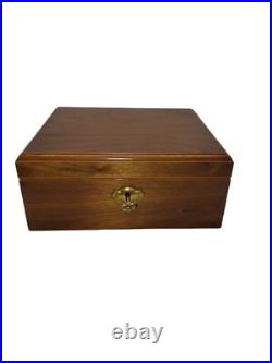 Vintage Wooden Cigar Humidor Box With Hygrometer And Key Lock