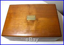 Vintage handmade carved walnut wooden brass cigar humidor box lined