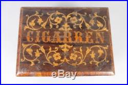 Vintage inlaid wood cigar box, german antique 1880`s