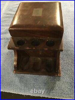 Vintage wooden pipe holder tobacco cigar box stand humidor'GM' engraved atop