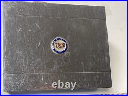 Vtg 1950s United States Steel USS Metal Humidor Cigar Wood Box Holder Case Desk