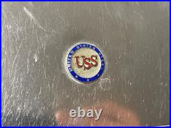 Vtg 1950s United States Steel USS Metal Humidor Cigar Wood Box Holder Case Desk