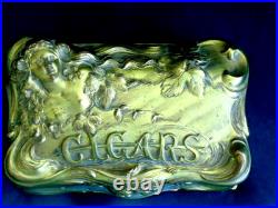 Vtg ART NOUVEAU Repousse Nude CIGAR HUMIDOR Casket Ornate Gold BOX JENNINGS JB