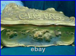 Vtg ART NOUVEAU Repousse Nude CIGAR HUMIDOR Casket Ornate Gold BOX JENNINGS JB