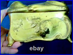 Vtg ART NOUVEAU Repousse Nude CIGAR HUMIDOR Casket Ornate Gold BOX JENNINGS JB