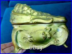 Vtg ART NOUVEAU Repousse Nude CIGAR HUMIDOR Casket Ornate Gold BOX JENNINGS JB