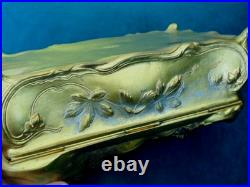 Vtg ART NOUVEAU Repousse Nude CIGAR HUMIDOR Casket Ornate Gold BOX JENNINGS JB