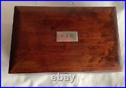 Vtg Cherry Wood Silver tone Plaque Cigar Humidor Box White Milk Glass Lined
