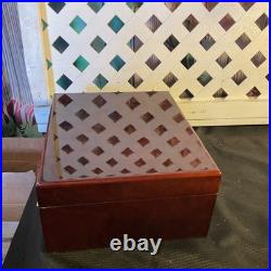 Vtg Cigar Box Savoy burl wood cigar humidor with a brass hygrometer
