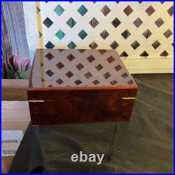 Vtg Cigar Box Savoy burl wood cigar humidor with a brass hygrometer