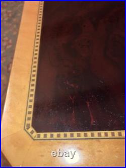 Vtg Cigar Humidor Lacquered Burl Wood Box Inlay Dark Solid Top 16x9x6 Vgc Key