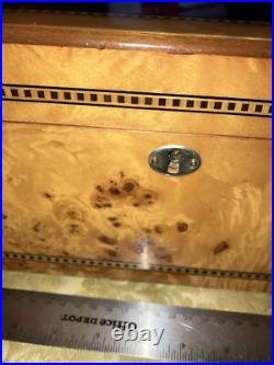 Vtg Cigar Humidor Lacquered Burl Wood Box Inlay Dark Solid Top 16x9x6 Vgc Key