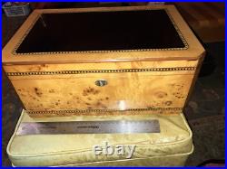 Vtg Cigar Humidor Lacquered Burl Wood Box Inlay Dark Solid Top 16x9x6 Vgc Key