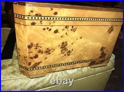 Vtg Cigar Humidor Lacquered Burl Wood Box Inlay Dark Solid Top 16x9x6 Vgc Key