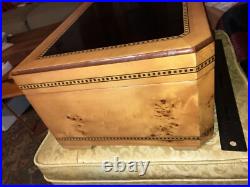 Vtg Cigar Humidor Lacquered Burl Wood Box Inlay Dark Solid Top 16x9x6 Vgc Key