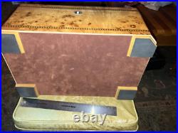 Vtg Cigar Humidor Lacquered Burl Wood Box Inlay Dark Solid Top 16x9x6 Vgc Key