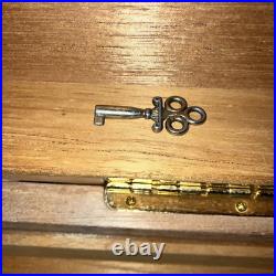 Vtg Cigar Humidor Lacquered Burl Wood Box Inlay Dark Solid Top 16x9x6 Vgc Key