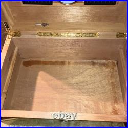 Vtg Cigar Humidor Lacquered Burl Wood Box Inlay Dark Solid Top 16x9x6 Vgc Key
