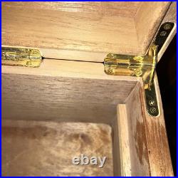 Vtg Cigar Humidor Lacquered Burl Wood Box Inlay Dark Solid Top 16x9x6 Vgc Key