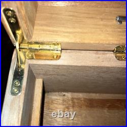 Vtg Cigar Humidor Lacquered Burl Wood Box Inlay Dark Solid Top 16x9x6 Vgc Key