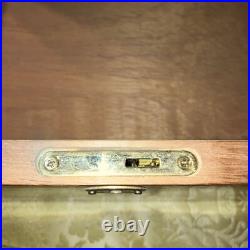 Vtg Cigar Humidor Lacquered Burl Wood Box Inlay Dark Solid Top 16x9x6 Vgc Key