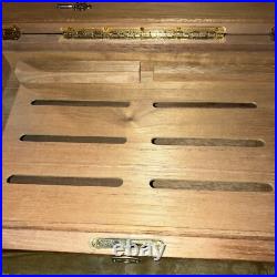 Vtg Cigar Humidor Lacquered Burl Wood Box Inlay Dark Solid Top 16x9x6 Vgc Key