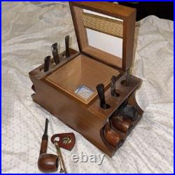 Vtg Decatur DECO a genuine Walnut Cigar Pipe Display Stand Humidor Box + 7 Pipes Vtg Decatur DECO a genuine Walnut Cigar Pipe Display Stand Humidor Box + 7 Pipes
