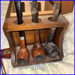 Vtg Decatur DECO a genuine Walnut Cigar Pipe Display Stand Humidor Box + 7 Pipes Vtg Decatur DECO a genuine Walnut Cigar Pipe Display Stand Humidor Box + 7 Pipes