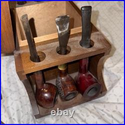 Vtg Decatur DECO a genuine Walnut Cigar Pipe Display Stand Humidor Box + 7 Pipes Vtg Decatur DECO a genuine Walnut Cigar Pipe Display Stand Humidor Box + 7 Pipes