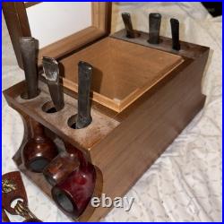 Vtg Decatur DECO a genuine Walnut Cigar Pipe Display Stand Humidor Box + 7 Pipes Vtg Decatur DECO a genuine Walnut Cigar Pipe Display Stand Humidor Box + 7 Pipes