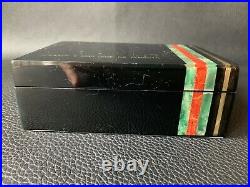 Vtg Old Luxury Lacquered Humidor Gold Jade & Red Coral Strips Cigars Box