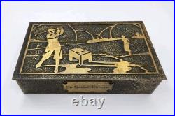 Vtg Silver Crest Bronze Art Deco Golf Cedar Lined Tobacco Cigar Humidor Desk Box