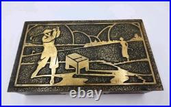 Vtg Silver Crest Bronze Art Deco Golf Cedar Lined Tobacco Cigar Humidor Desk Box