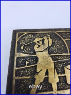 Vtg Silver Crest Bronze Art Deco Golf Cedar Lined Tobacco Cigar Humidor Desk Box