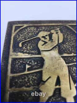 Vtg Silver Crest Bronze Art Deco Golf Cedar Lined Tobacco Cigar Humidor Desk Box