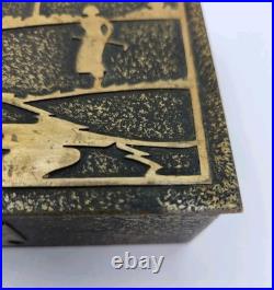 Vtg Silver Crest Bronze Art Deco Golf Cedar Lined Tobacco Cigar Humidor Desk Box