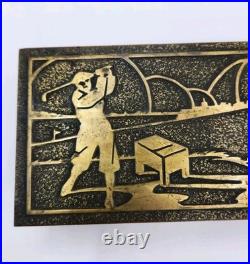 Vtg Silver Crest Bronze Art Deco Golf Cedar Lined Tobacco Cigar Humidor Desk Box