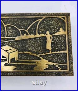 Vtg Silver Crest Bronze Art Deco Golf Cedar Lined Tobacco Cigar Humidor Desk Box