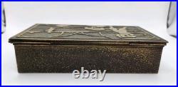 Vtg Silver Crest Bronze Art Deco Golf Cedar Lined Tobacco Cigar Humidor Desk Box