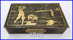 Vtg Silver Crest Bronze Art Deco Golf Cedar Lined Tobacco Cigar Humidor Desk Box